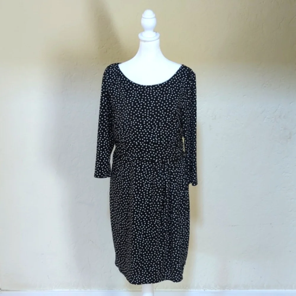 Ann Taylor Black and White Cinched Waist 3/4 Sleeve Sheath Dress Size 12 - Picture 3 of 11